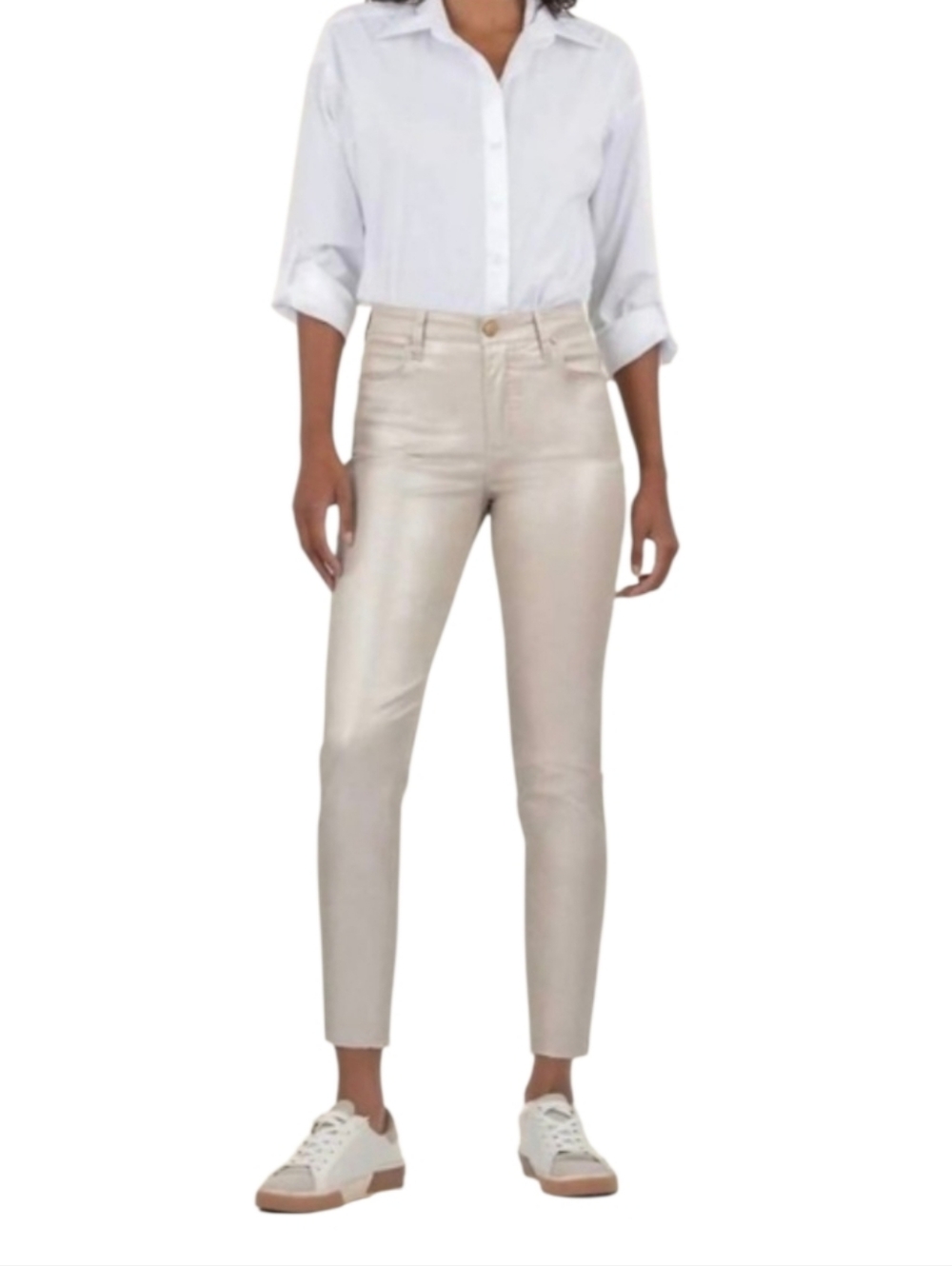 KUT from the Kloth Charlize High Rise Cigarette Leg Metallic Champagne Jeans 12